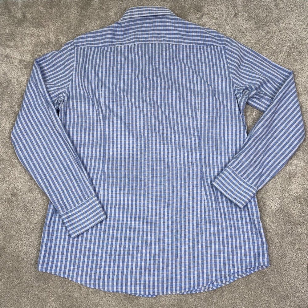 Hugo Boss Dress Shirt Mens 16.5 34/35 Blue Check Sharp Fit Long Sleeve Button Up - Picture 3 of 12